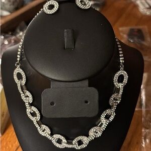 paparazzi Silver Crystal Link Necklace and Earrings Set - Sparkling Chain